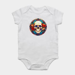 Stained Glass Floral Skull #4 Baby Bodysuit